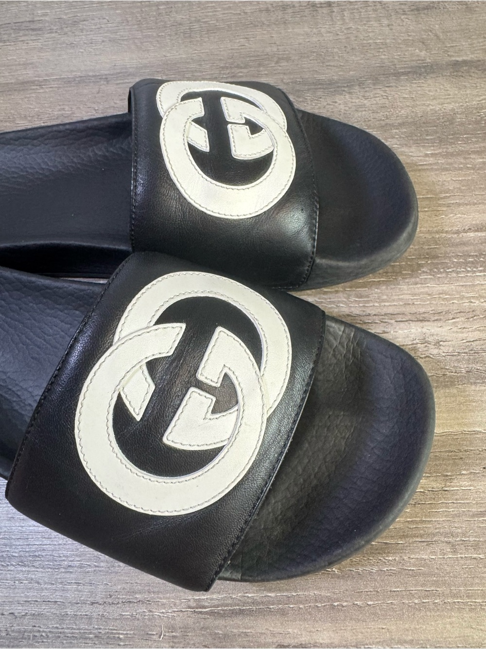 Gucci Interlocking logo GG Nero/Blanco Leather Slide Sandals size 7-7.5 $390 - Picture 7 of 11